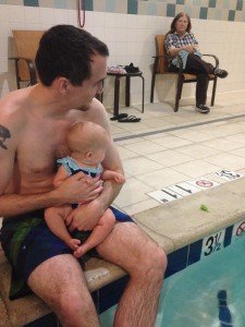 Pool time with daddy and grandma