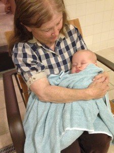 Ella conked out halfway through a swim, so grandma Jan held her tight and sang to her