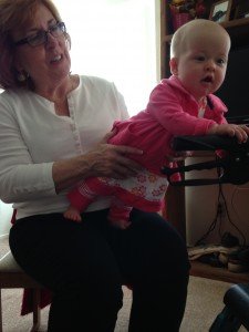 Ella Mae playing with great-grandmother Nanny's walker