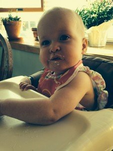 Ella ate new food: quinoa, pasta, bread, avocado, cauliflower, green beans, and asparagus this month!